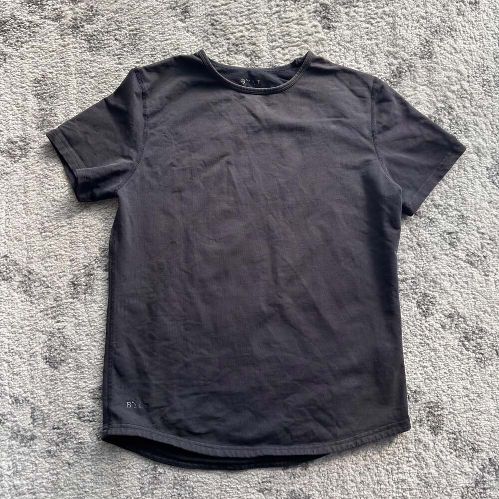 BYLT Basics Washed Black Curved Hem Tee Shirt Size S